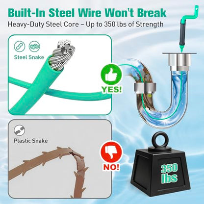 Drain Clog Remover Tool, 30-Inch Hair Clog Remover, Plumbing Snake Auger with Rotating Handle, Flexible Steel Shower Drain Snake for Cleaning Shower, Bath Tub, Easy to Use on Most Home-10 Pack