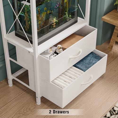 10 Gallon Aquarium Stand with 2 Drawers, White | 10 Gallon Fish Tank Stand; 2-Tier Storage Shelf; Heavy-Duty Metal Frame; Reptile & Turtle Tank Stand; White Finish - color: White