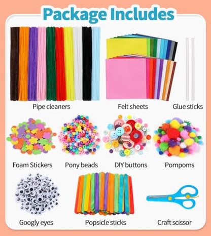 Eppingwin Pipe Cleaners Craft Kits, Craft Kit Includes Pom Poms, Felt Sheets, Pony Beads, Arts and Crafts Supllies for Arts Crafts DIY