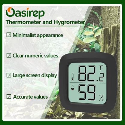 Black 2-Pack Reptile Thermometer and Hygrometer – Digital LCD Temp & Humidity Gauge for Bearded Dragon, Corn Snake, Hermit Crab, Iguana, Axolotl, Vivarium & Terrarium Setup - size: Black-2PCS