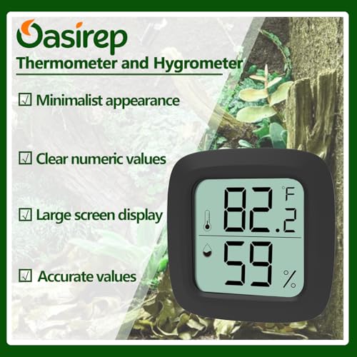 Black Reptile Thermometer and Hygrometer – LCD Digital Temp & Humidity Gauge for Bearded Dragon, Ball Python, Crested Gecko, Tortoise, Frog, Axolotl Tanks - size: Black
