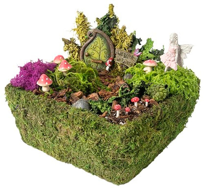 SuperMoss (50362) Fairy Garden Kit | Miniature Moss Basket with Fairy Garden Accessories, and Liner | DIY Craft Kit for Kids, Indoor & Outdoor Garden Decor, Miniatures, and Home Decoration, 10” Basket
