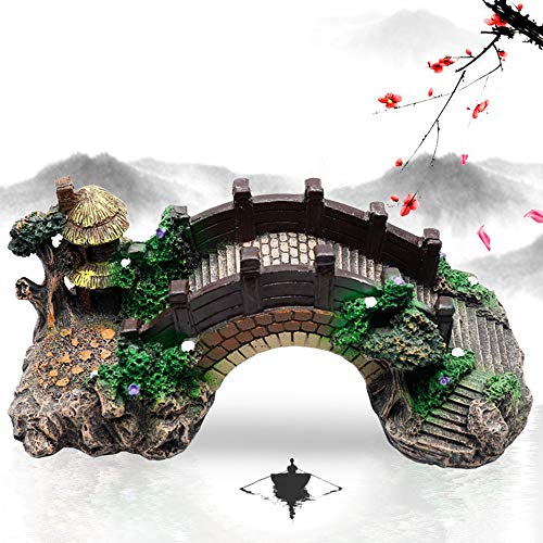 NA Aquarium Ornament Resin Arch Bridge Tree Pavilion Artificial Bridge Model for Garden Decor Fish Tank Landscape Accessories