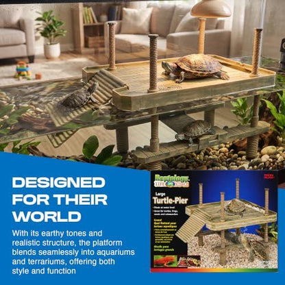 Penn-Plax Reptology Aquatic Turtle Pier and Basking Platform | Floating Above Tank | Decorative, Functional, and Naturally Inspired for Aquariums and Terrariums | Large Size (REP603) - style: Turtle Pier - Large
