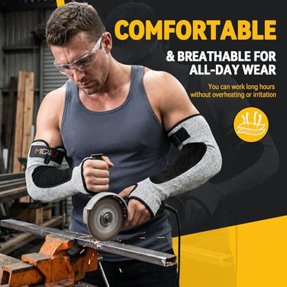 MIG4U Cut Resistant Sleeves with Leather Patches, Arm Safety Protection for Men and Women Thin Skin, Anti Puncture Level 5 Protective Arm Sleeve in Gardening, Farm, Welding, 18'' - color: Grey-leather Patch, size: Large