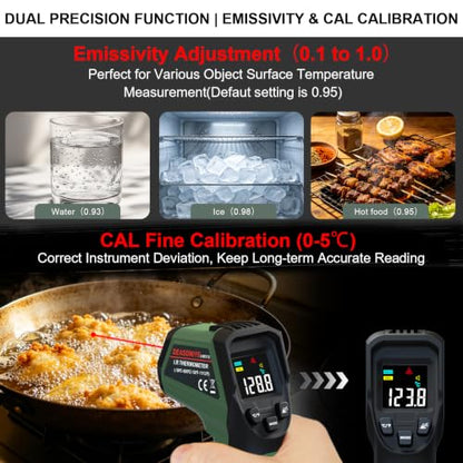 Infrared Thermometer Gun for Cooking Griddle,Grill,Oven,Fridge,A/C, Non Contact IR Thermometer Laser Temperature Gun with -58℉ to 1112℉,Color LCD,Cal Calibration, Adjustable Emissivity,Min Max Measure - color: Green