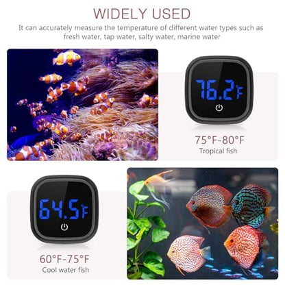 LOFICOPER Digital Aquarium Thermometer, LED Touch Screen, Battery Included | Stick-on, 24 Months Battery Life, ±1℉ Accuracy, 32℉-140°F Wide Range, for Fish, Axolotl, Turtle, Reptiles