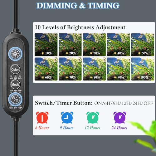 11in Submersible Aquarium LED Light, 24/7 Mode Aquarium Lights with Full Spectrum RGBW LEDs, IP68 Waterproof Fish Tank Light with Dimming, Timming and Color Adjustable - style: 11inch