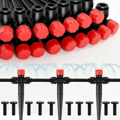 RedChili 10 Pieces Quick Connect Drip Emitters for 1/4" Drip Irrigation Tubing, Adjustable 360 Degree Stream Emitters with Stake Two Way Full Circle 8 Hole Stream Drippers for Garden Watering System - size: 22P Stream(Push,2 Way)