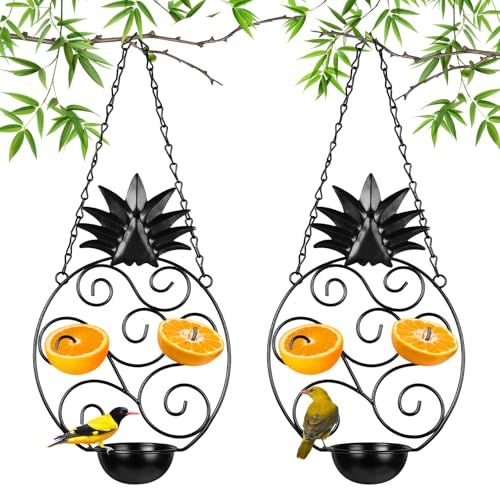 Hushee 2 Pcs Oriole Feeder for Outdoors Grape Jelly and Oranges Fruit Metal Bird Feeder Outdoor Garden Hanging Drinking Container Hummingbird Jelly for Outdoor Hanging Garden Patio(Pineapple Shaped) - style: Pineapple Shaped