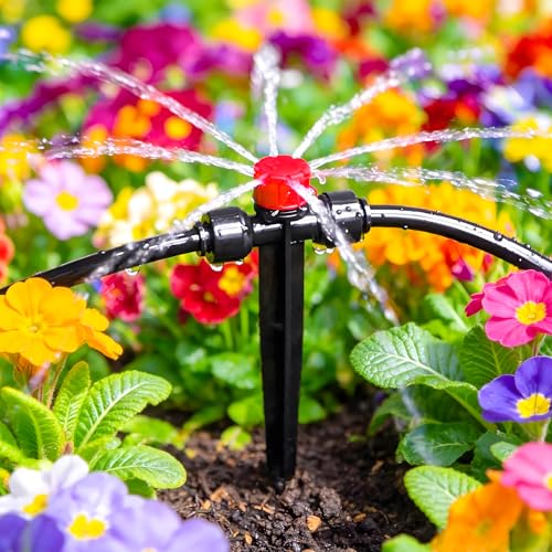 Push-to-Fit Drip Irrigation Emitters for 1/4" Drip Irrigation Tubing, 20 Pcs Adjustable 360 Degree Water Flow Drippers Sprayer on Stake 360° Full Circle Multi-Stream Irrigation In-line Dripper - size: Push-to-fit In-line Emitters - 20 Pieces