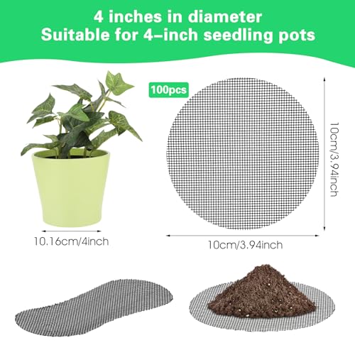 Ouligay 100pcs Flower Pot Hole Mesh Pad, 4 inch Rounds Plastic Mesh Sheet, Bonsai Bottom Grid Mat, Keep Soil from Flowing Away DIY Drainage Netting Pot