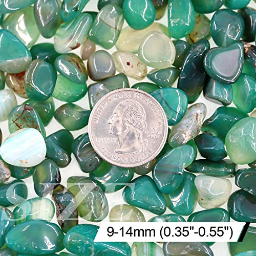 Hilitchi Green Agate Stone Tumbled Stones for Plants Cacti & Succulents Bedding, Vase Filler, Landscape Bottom Decoration (About 1lb(455g)/Bag) - color: Green Agate, size: 9-14mm (0.35"-0.55")