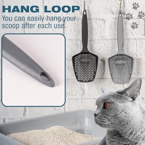 Set of 2 Cat Litter Scoop with Small Holes for Fine Litter, Hanging Handle Deep Reptile Terrarium Sand Sifter, Poop Scooper Rabbit Pooper Lifter Kitten Sifting Shovel (Black, Set of 2) - color: Black, size: Set of 2