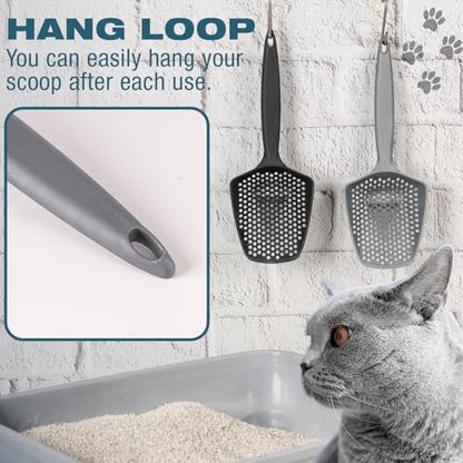 Set of 3 Cat Litter Scoop with Small Holes, Deep Sifting Shovel for Fine Litter, Reptile Terrarium Sand & Rabbit Pooper Lifter, Hanging Handle Poop Scooper (Gray, Set of 3) - color: Gray, size: Set of 3