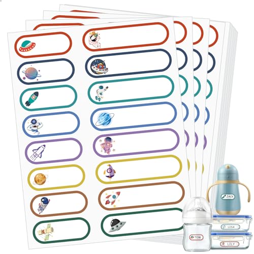 480 Pcs Waterproof Name Labels for Daycare, Self-Laminating, Kids | 2 Sizes, Cute Astronaut Design,For Bottles, Lunch Boxes, School Supplies - style: Cute Astronaut Style