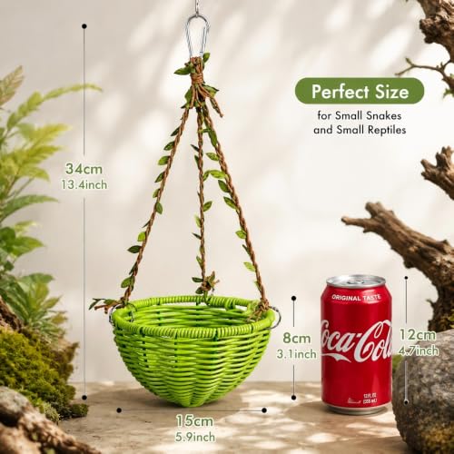 Snake Hammock Hanging Rattan Swing, Snake Tank Accessories, Woven Vine Basket Perch for Terrarium, Reptile Hammock Climbing Rest Platform for Small Snakes, Geckos, Lizards and Amphibians