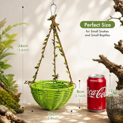 Snake Hammock Hanging Rattan Swing, Snake Tank Accessories, Woven Vine Basket Perch for Terrarium, Reptile Hammock Climbing Rest Platform for Small Snakes, Geckos, Lizards and Amphibians