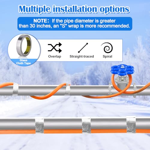 Pipe Heat Tape with Thermostat, 12ft Heat Tape for Water Pipes, Heating Tape for Water Pipes or Hose, Self Regulating Heat Tape Cable, for Metal Plastic Pipes and Roof RV Freeze Protection - style: 12FT with Thermostat