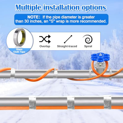 Pipe Heat Tape with Thermostat, 12ft Heat Tape for Water Pipes, Heating Tape for Water Pipes or Hose, Self Regulating Heat Tape Cable, for Metal Plastic Pipes and Roof RV Freeze Protection - style: 12FT with Thermostat