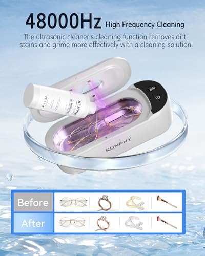 48kHz Ultrasonic Jewelry Cleaner, Ultrasonic Cleaner | 2026 Upgraded Design, 400ml Tank, 2 Digital Timers, Touch Operation, for Eyeglasses Watches Silver Gold Diamond Rings - color: Cool White