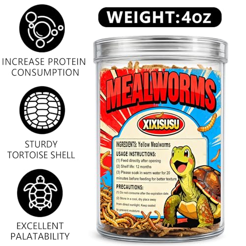 Dried Mealworms for Turtles & Reptiles, 4oz Canister - High Protein Turtle Food, Reptile Treats & Bearded Dragon Food - Natural Feeder Insects for Turtles, Lizards & Monitor, Frog, Chickens