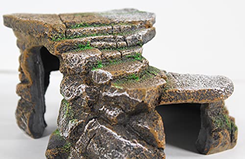 PENN-PLAX Reptology Shale Scape Step Ledge & Cave Hideout – Basking Area - Decorative Resin for Aquariums & Terrariums – Great for Reptiles, Amphibians, and Fish – Medium - size: Medium