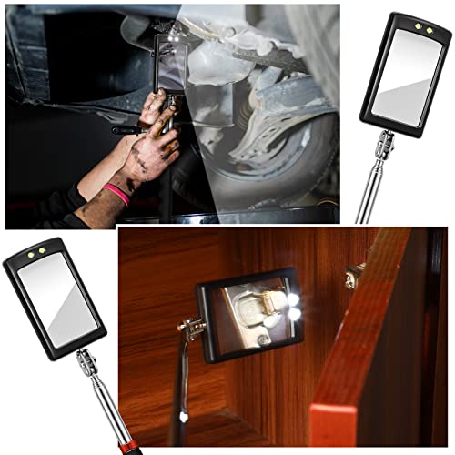 3 Pieces Telescoping Inspection Mirror Round Square Mirror Inspection Tool for Checking Vehicle, Observing Eyelashes Mouth and Other Small Parts(Extended, with Light, Oval Style) - style: Extended, With Light, Oval