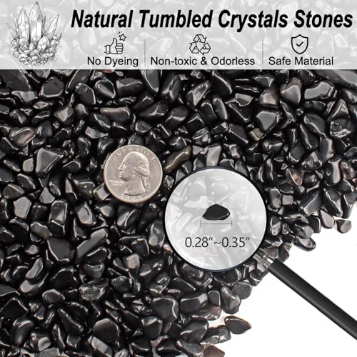 0.88 Lb Black Obsidian Natural Tumbled Healing Crystal Chips Bulk, Aquarium Gravel Rocks Stones Pebbles Fish Tank Marbles for Aquarium, Vase Fillers, Succulent Plants Decor - color: Black Obsidian, size: 0.88 LB