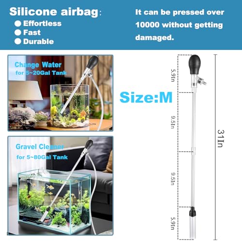 Carefree Fish Aquarium Gravel Cleaner 6Ft Hose Fish Tank Water Changer Sand Vacuum Silicone Airbag Adjustable Length ABS(for 5~20Gal Tank) 2026 New Upgrade Version - size: M(5~20Gal)