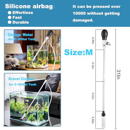 Carefree Fish Aquarium Gravel Cleaner 6Ft Hose Fish Tank Water Changer Sand Vacuum Silicone Airbag Adjustable Length ABS(for 5~20Gal Tank) 2026 New Upgrade Version - size: M(5~20Gal)