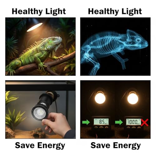 UVB 5.0 Reptile Light Bulb, 3W UVA UVB Full Spectrum Lamp for Reptile Pets, E27 Base, Aluminum Shell, Vitamin D3 Synthesis Support, Low Power Use, 2.8 x 2.4 x 2.4 in