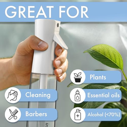 Continuous Spray Bottle for Hair Care, Hydrating Skin Care | Plant Mister or Squirt Bottle for Ironing and Cleaning, 10.1 fl oz/300 mL Clear Glass, 9.8"(H) x 2.08"(W)