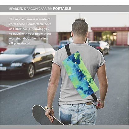 Bearded Dragon Leash and Harness Set, Beardie Carrier, Lizard Adjustable Harness with Leather Wings and Sling Bag, Reptile Small Pet Backpack Batwing Accessories (Blue) - color: Blue