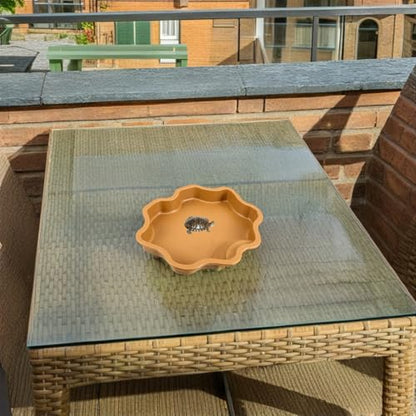 Artibetter Reptile Food Bowl and Turtle Soaking Tray Plastic Basin with Ramp for Amphibians and Lizards Brown Yellow Pet Bathing Pool for Turtle and Gecko Habitat