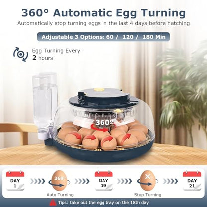 Incubators for Hatching Eggs, 18 Eggs Incubator with Egg Candler, Auto Egg Turner, Temp & Humidity Control, Hatch Day, Auto Water Refill, 2 Size Egg Tray, 360° Viewing for Chicken, Duck, Quail - size: 18 Eggs