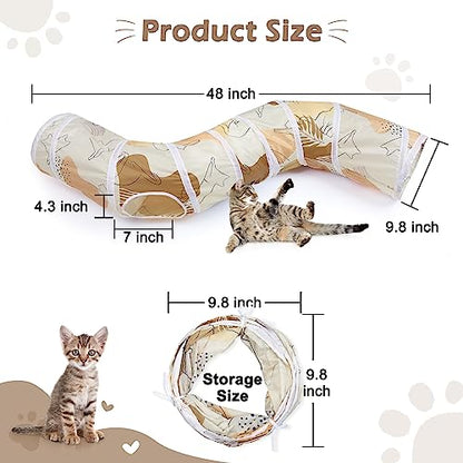 Glittme Cat Tunnel, Cat Tunnels for Indoor Cats, S-Shape Cats Cave with Cat Toys, Foldable Cat Tubes and Tunnels for Cats, Rabbit, Puppy, Guinea Pig | Interactive Bunny Tunnel And Cat Tubes With Crinkle Sounds. Ideal For Kittens, Ferrets And Small Pets To