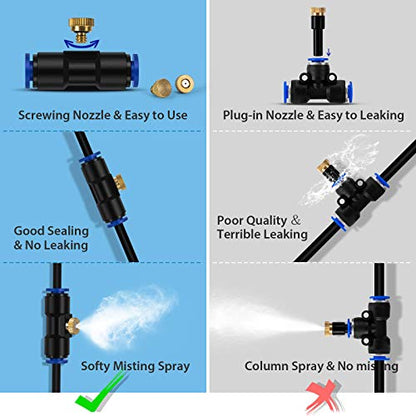 lifeegrn Misters for Outside Patio, Outdoor Misting System for Patio, 60 FT Misting Line+15 Mist Nozzles+3/4" Brass Adapter, Outdoor Mister System for Patio Garden Trampoline Greenhouse - size: 60 FT