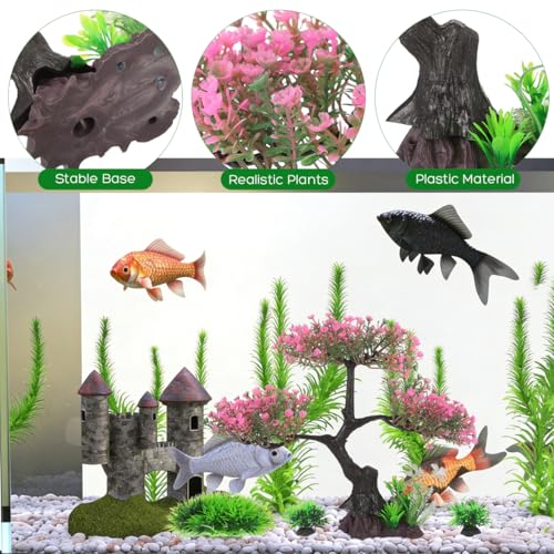 Kisangel Artificial Aquarium Plants Set Realistic Fish Tank Decorations for Turtle Tank Plastic Aquatic Decor Soft Swaying Aquarium Plants Realistic Fish Accessories 9.84 X 9.44 X 4.33 in