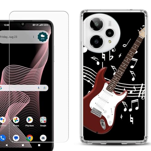 Shockproof Phone Case Compatible with Cricket Icon Plus 2026, w/Tempered Glass - Guitar Red - color: Guitar Red