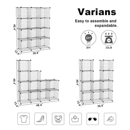 C&AHOME Wire Cube Storage, 12 - Cube Organizer Metal C Grids, Silver Gray | Modular Shelves Units Storage Bins Shelving Bookshelf Shelf Cabinet - color: Silver Gray