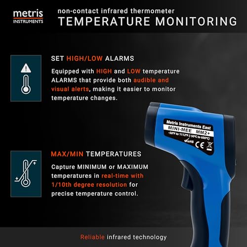 Metris Digital Infrared Thermometer for Aquarium Fish Tank, Reptile, Snake, Terrarium Accessories, Automotive, Laser Temperature Gun with 1-Point Aiming, MMM-2