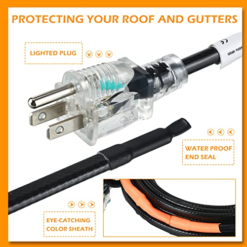 Kingdder 24 Ft (6FT~48FT) Heat Tape for Water Pipes Thermostat Self Regulating Heating Cable with Power Indicator Plug Built-in, Heavy Duty Heating Cable for Pipe Freeze Protection, 120V 8W/ft - size: 24 Ft