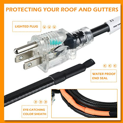 Kingdder 24 Ft (6FT~48FT) Heat Tape for Water Pipes Thermostat Self Regulating Heating Cable with Power Indicator Plug Built-in, Heavy Duty Heating Cable for Pipe Freeze Protection, 120V 8W/ft - size: 24 Ft