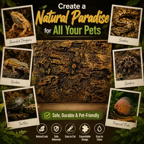 3D Reptile Terrarium Background 17.7x11.8in - PU Foam Rock Wall Backdrop for Bearded Dragon Lizard Gecko Turtle Fish Tank Aquarium Decor