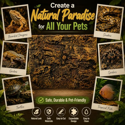 3D Reptile Terrarium Background 17.7x11.8in - PU Foam Rock Wall Backdrop for Bearded Dragon Lizard Gecko Turtle Fish Tank Aquarium Decor