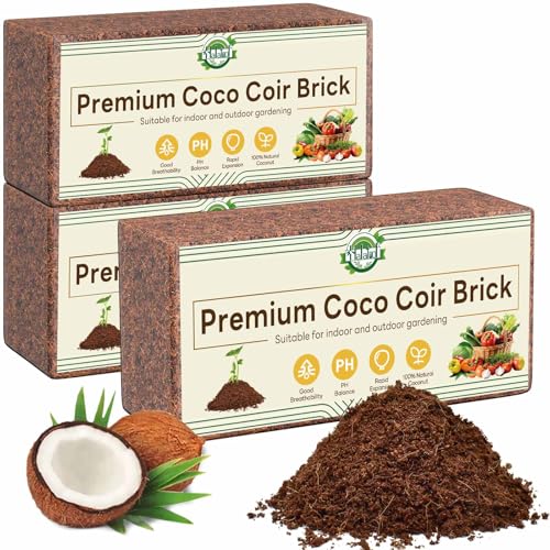 Halatool 3 Pack Coco Coir Brick, Organic Coconut Coir Soil for Plants | Organic Coco Coir Soil, pH Balanced & Low EC – Expanding Seed Starter, Potting Mix for Plants, Flowers & Reptiles - size: 3 Pack