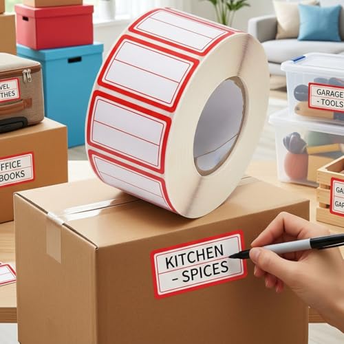 500Pcs 40x25mm 2-Line Red Border Freezer Labels, Writable Stickers | 500Pcs 40x25mm labels; removable writable adhesive for jars, containers, meal prep, pantry storage, and freezer use. - color: 500pcs Red 2-line