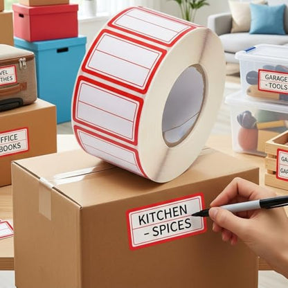 500Pcs 40x25mm 2-Line Red Border Freezer Labels, Writable Stickers | 500Pcs 40x25mm labels; removable writable adhesive for jars, containers, meal prep, pantry storage, and freezer use. - color: 500pcs Red 2-line