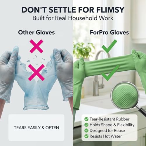 ForPro Natural Rubber Gloves, 6 Pairs Reusable Multi-Purpose Household Cleaning Gloves with Soft Inner Lining, Waterproof & Chemical-Resistant, Lime Zest, Large - color: Lime Zest, size: Large
